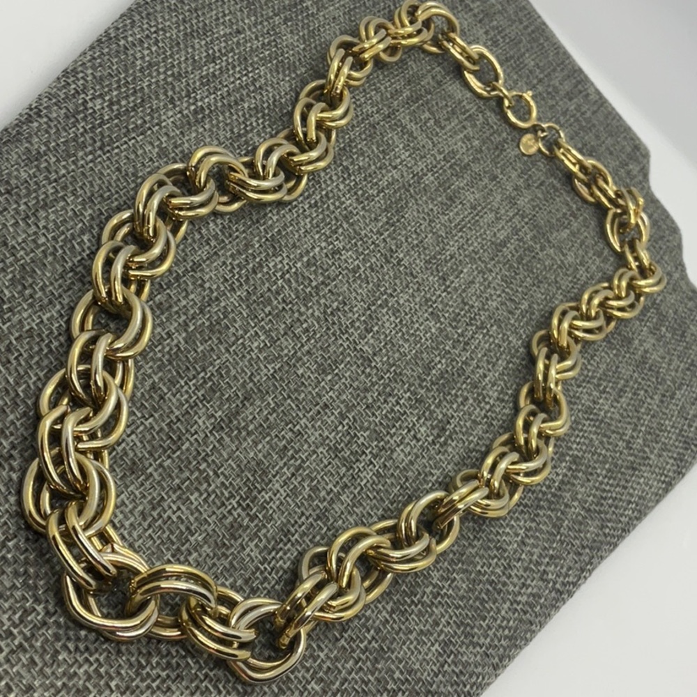 Vintage Signed Erwin Pearl Double Link Gold Chain Necklace - Picture 6 of 8
